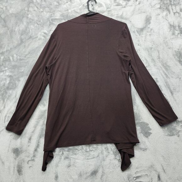 J.Jill Sweater Womens L PETITE Brown Stretch Long Sleeve Drape Front Cardigan - Picture 2 of 9